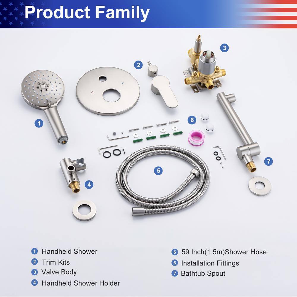 Brushed Nickel Wall Mounted Tub Faucet with Handshower