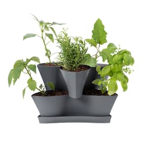 Collins Medium 16 in. 2-Tier Charcoal Gray Modular Multi-Level Vertical Herb Planter