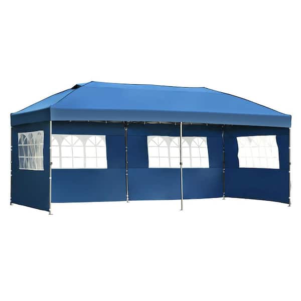 Zeus & Ruta 10 ft. x 20 ft. Pop Up Canopy with Sidewalls for Parties with Wheeled Bag in Blue