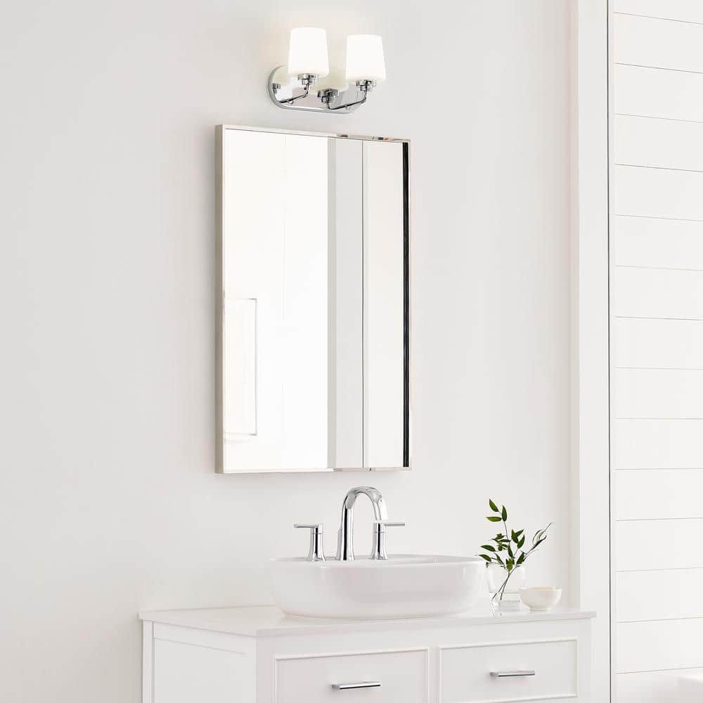 Elegance Chrome 2-Light Vanity with Etched White Glass Shade