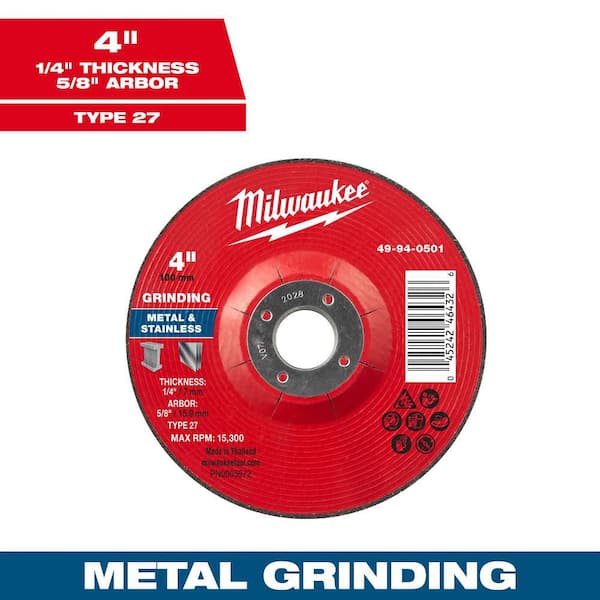 4 in. x 1/4 in. x 5/8 in. Metal Grinding Wheel - Type 27