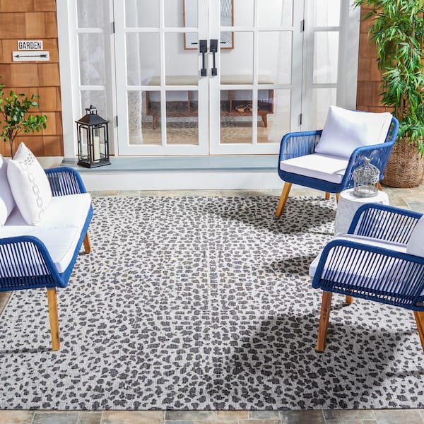 Courtyard Navy/Gray 10 ft. x 14 ft. Solid Color Animal Print Indoor/Outdoor Area Rug