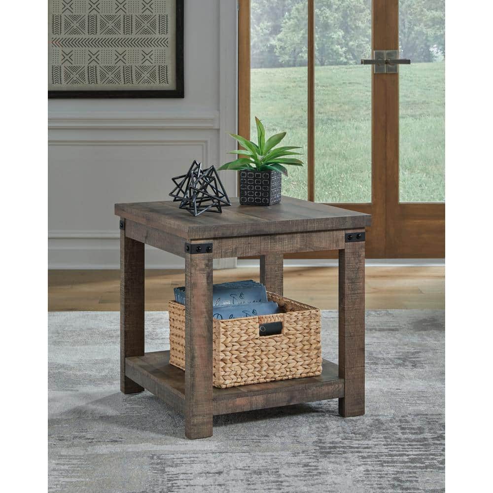 Chic Contemporary 24'' Brown Wood Square End Table with Storage