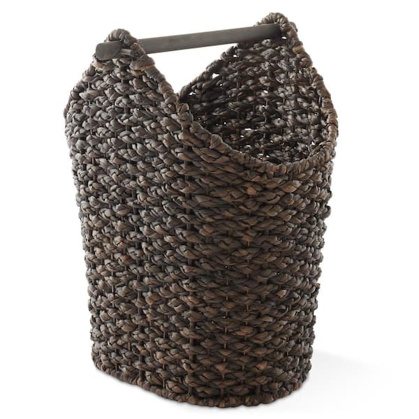 Casafield Brown Espresso 14.5 in. x 16 in. Wicker Hyacinth Decorative Basket for Toilet Paper Storage with Roll Holder