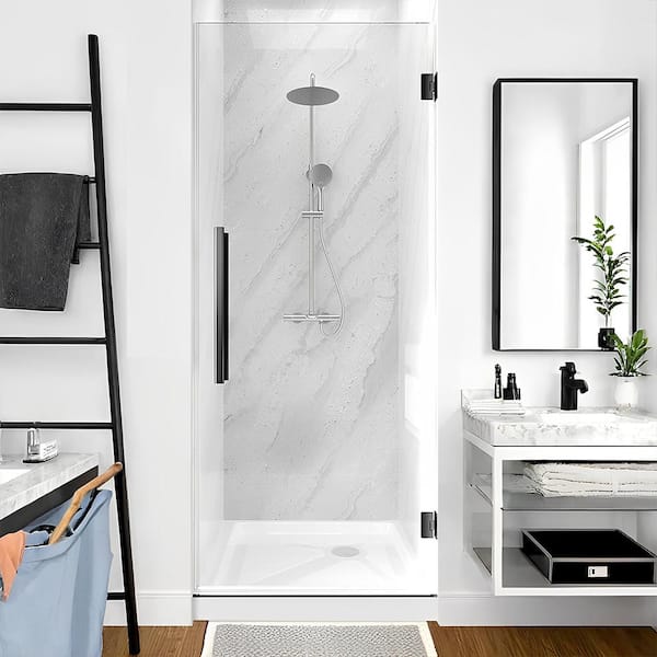 30 in. W x 72 in. H Frameless Pivot Shower Door in Matte Black with Clear Glass