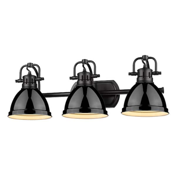 Golden Lighting - Duncan 3-Light Black Bath Light with Black Shade