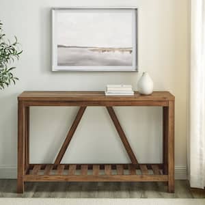 52 in. Rustic Oak Standard Rectangle Wood Console Table with Storage