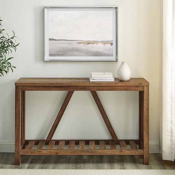 52 in. Rustic Oak Standard Rectangle Wood Console Table with Storage