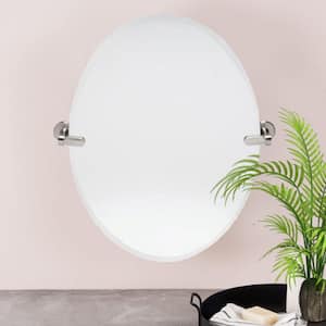 21 in. W x 24 in. H Frameless Oval Bathroom Vanity Mirror in Brushed Nickel