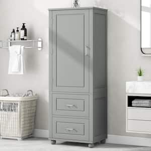 Gray 61.40 in. Accent Storage Cabinet with 2 Drawers and Adjustable Shelves