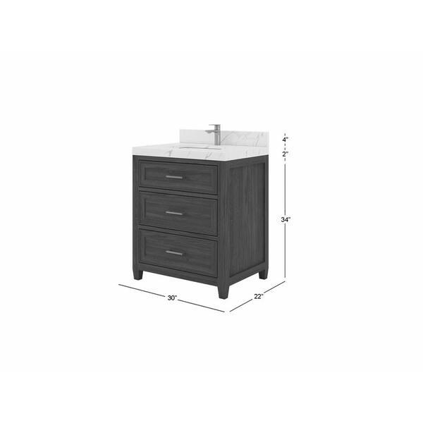 Santa Monica 30 in. W x 22 in. D x 16 in. H Single Bath Vanity in Gray Oak with White Vessel Sink
