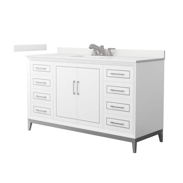Wyndham Collection Marlena 60 in. W x 22 in. D x 35.25 in. H Single Bath Vanity in White with White Quartz Top