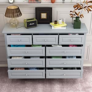 9-Drawer Gray Wood Dresser Bedroom Storage Cabinet Modern Style 37 in. H x 55.1 in. W x 15.7 in. D