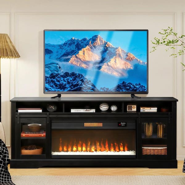 71 in. Freestanding Fireplace TV Stand with 36 in. Electric Fireplace Insert, Adjustable Heat, Remote, Timer in Black