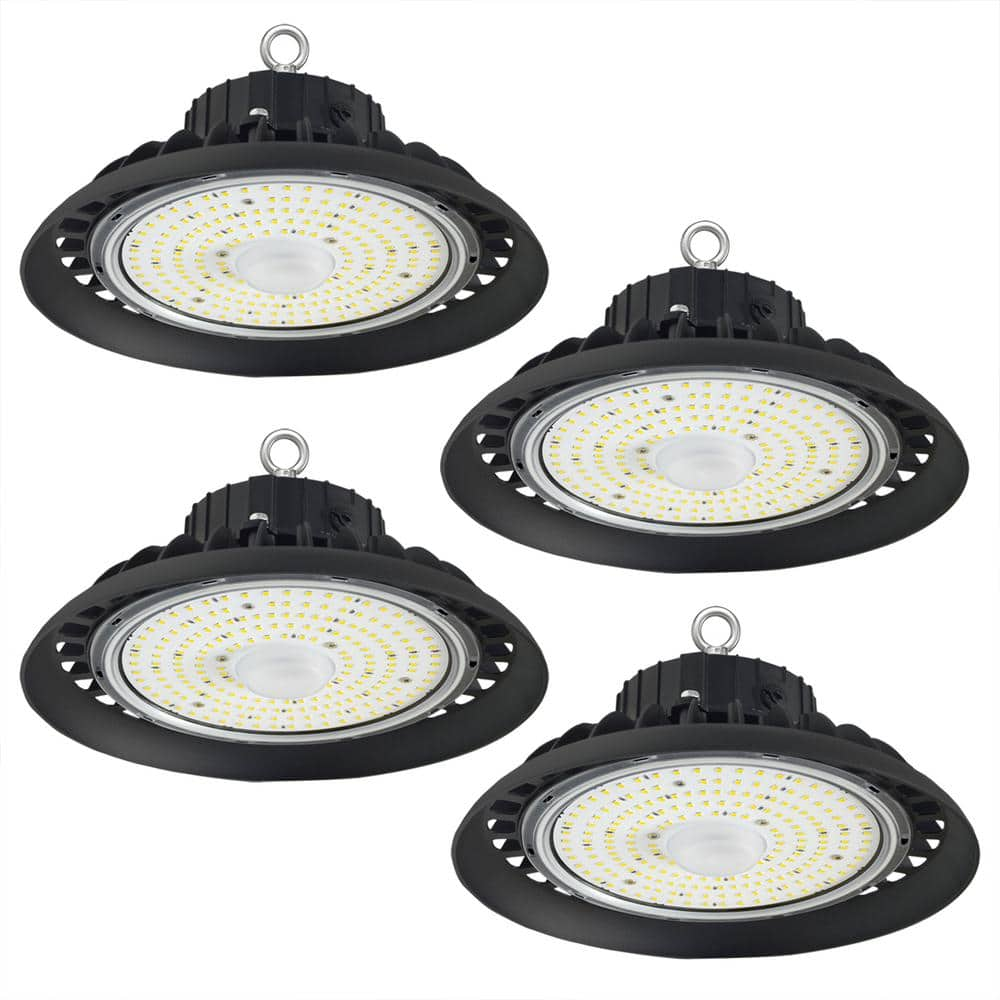 10 in.300-Watt Equivalent Integrated LED Dimmable Black UFO High Bay Light 5000K 14000LM Area Lighting Fixture 4 Pack -  Honbei, 100W-UFO-4P-A