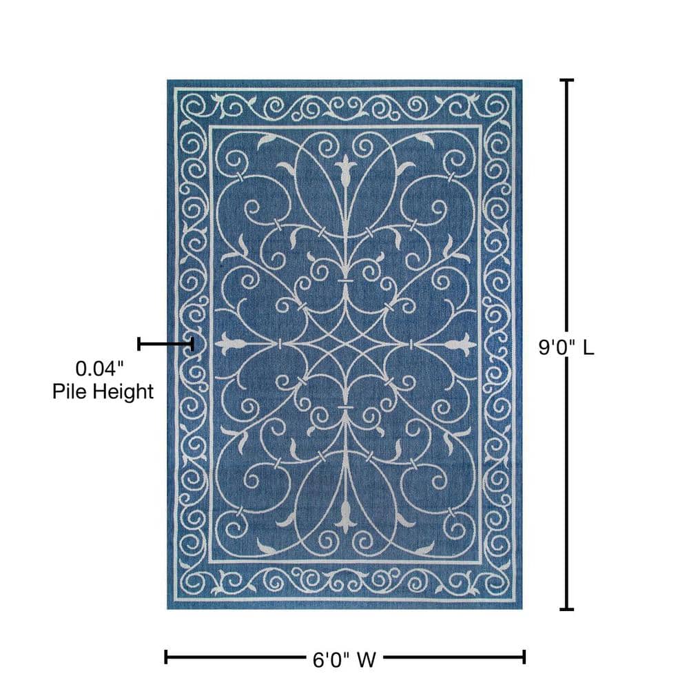 Kathleen Blue and White Synthetic 6' x 9' Rectangular Area Rug
