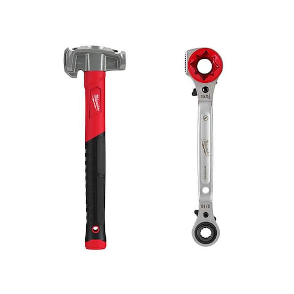Milwaukee 36 oz. 4-in-1 Lineman s Hammer with Lineman's 5-i-1 Ratcheting Wrench with Milled Strike Face