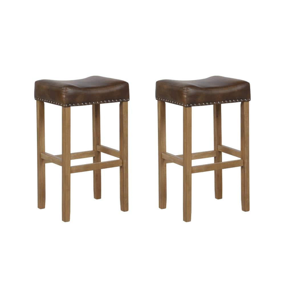 Nathan James Hylie 29 in. Nailhead Wood Pub-Height Counter Bar Stool ...