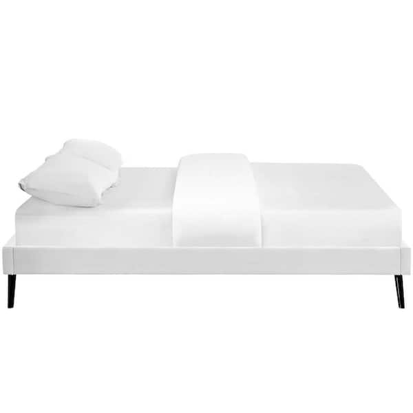 Loryn White Queen Fabric Bed Frame with Round Splayed Legs