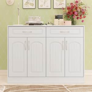 35.4 in. H x 47.3 in. W White Wooden Shoe Storage Cabinet, Console Table with 6 Shelves and 2 Drawer