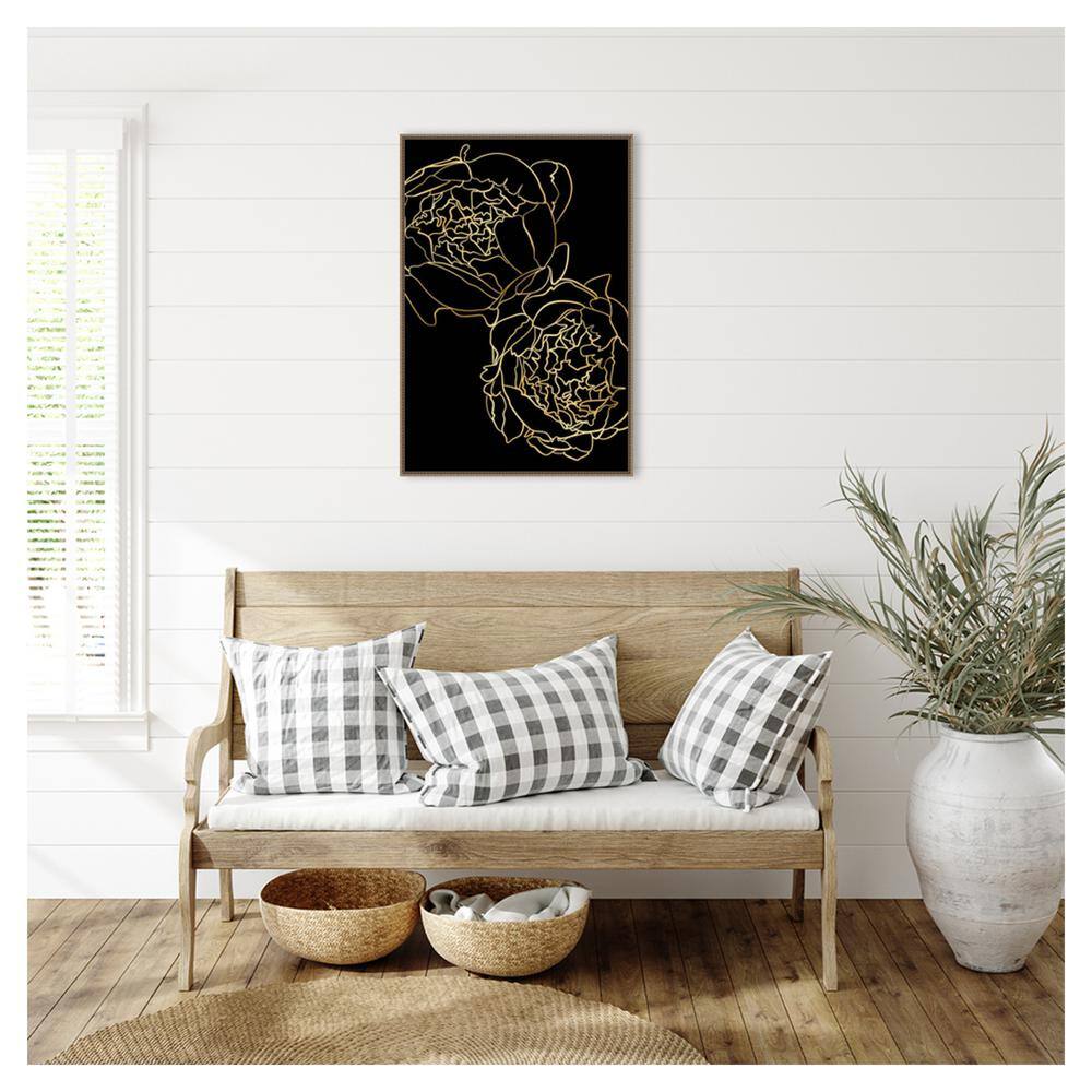 Gold and Black Beaded Framed Canvas Wall Art, 23"x33"