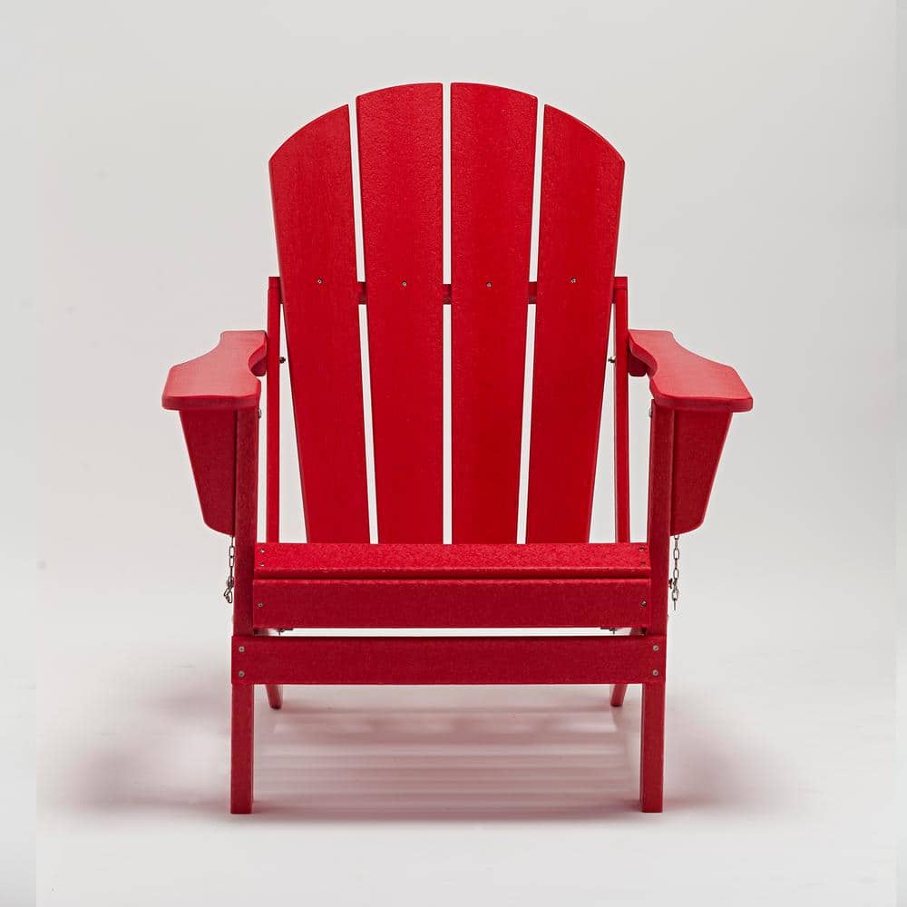 Wildaven Kolton Red Folding Plastic Adirondack Chair Lawn Chair Outdoor