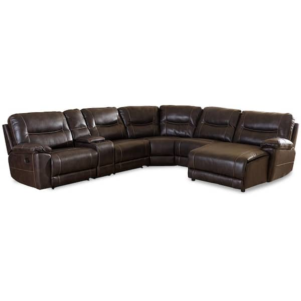 Baxton Studio Mistral 6 Piece Brown Faux Leather 6 Seater L Shaped