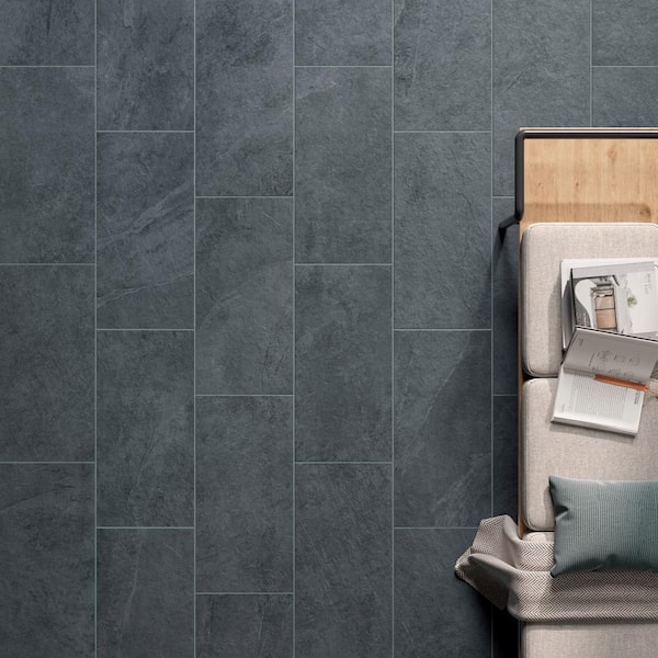 Sample - Slate Midnight 6 in. x 6 in. Stone Look Porcelain Floor and Wall Tile