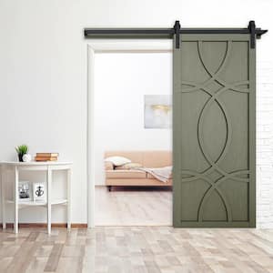 30 in. x 84 in. The Hollywood Gauntlet Wood Sliding Barn Door with Hardware Kit in Stainless Steel