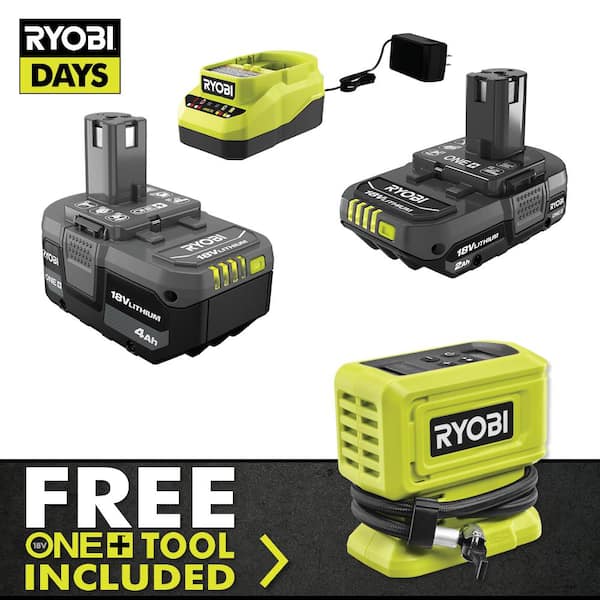 RYOBI ONE+ 18V Cordless High Pressure Inflator with 2.0 Ah Battery, 4.0 Ah Battery, and Charger