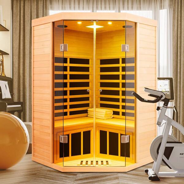 CASAINC Deluxe 2-Person Hemlock Corner Far Infrared Sauna with