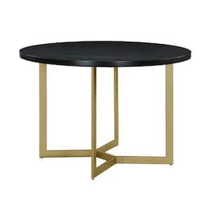 Daniela Round Black Wood 45 in. in 4 Legs Gold Painted Legs Dining Table Seats 4