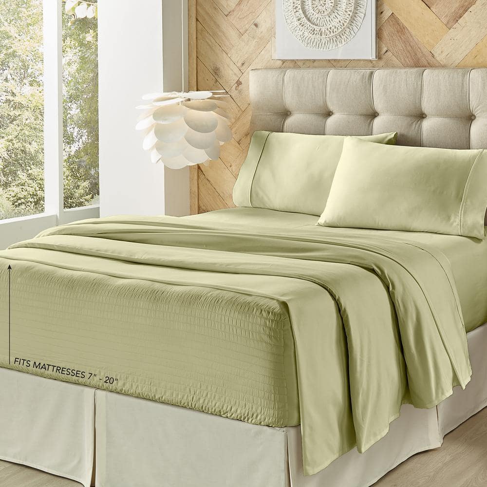 Royal Fit Sage Polyester Queen 4-Piece Sheet Set