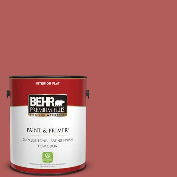 BEHR PREMIUM PLUS 1 gal. #160D-6 Pottery Red Flat Low Odor Interior Paint & Primer