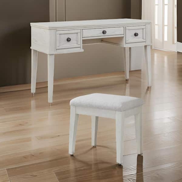Benjara Lea 2-Piece White Makeup Vanity Set with 3-Drawers