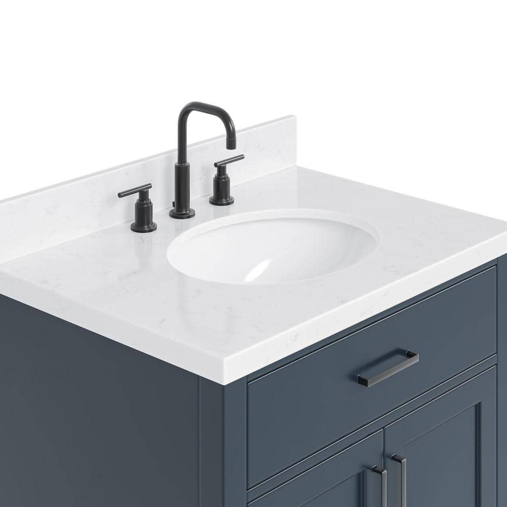 Midnight Blue Hardwood Freestanding Single Basin Vanity with Quartz Top
