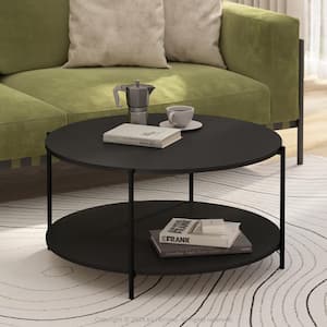 Besi 32.4 in. Americano/Black Round Wood Coffee Table With Metal Leg