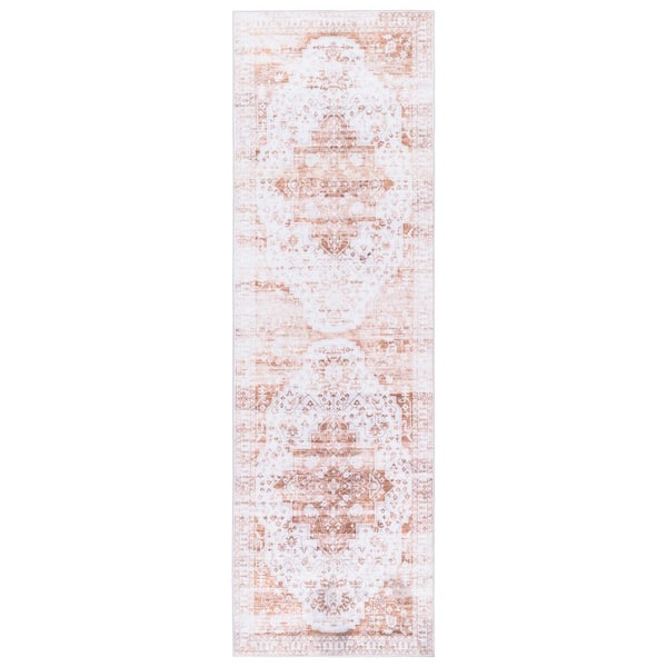 SAFAVIEH Martha Stewart Washable Beige/Gold 3 ft. x 8 ft. Machine Washable Medallion Distressed Runner Rug