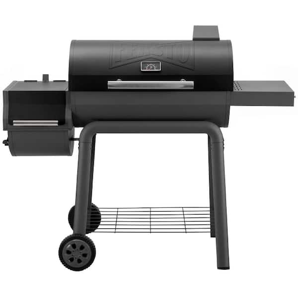 Barrel 30 in. Heavy Duty Charcoal Grill in Black with Offset Smoker and 815 sq. in. Cooking Area
