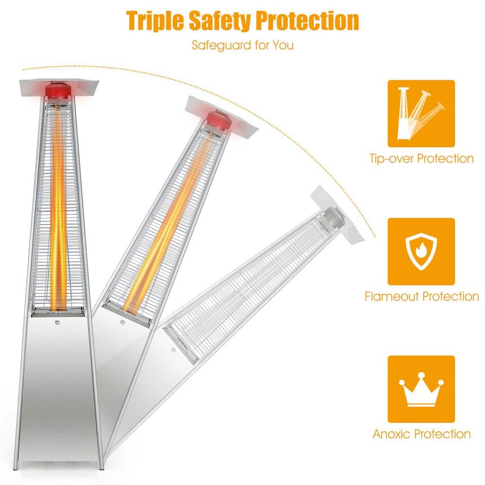 90'' Silver Stainless Steel Pyramid Patio Heater with Glass Tube