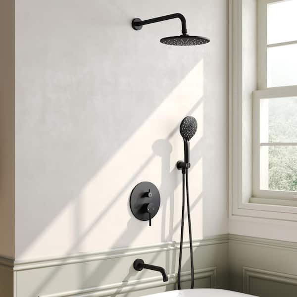 EVERSTEIN 3-Spray Single-Handle Wall Mount 9 in. Dual Shower Head Fixed and Handheld Shower Head in Matte Black 1.8 GPM