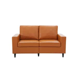 33 in. Brown Faux Leather 2-Seater Loveseat