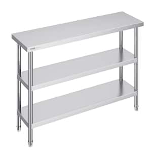 14 x 48 x 34 in. Stainless Steel Commercial Kitchen Prep Table with 2 Adjustable Undershelf Prep Table for BBQ