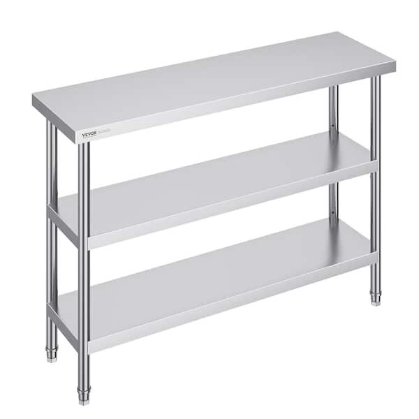 VEVOR 14 x 48 x 34 in. Silver Stainless Steel Commercial Kitchen Prep Table with 2 Adjustable Undershelf Prep Table for BBQ