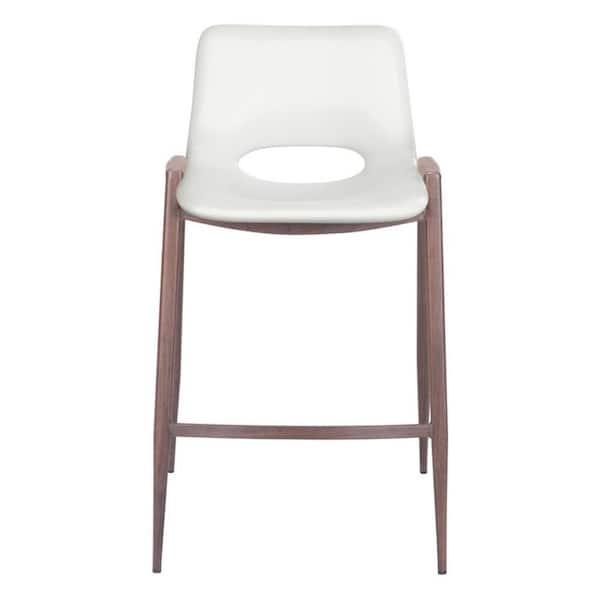 HomeRoots 25.6 in. White Low Back Metal Counter Height Bar Chair with Upholstery Seat Set of 2