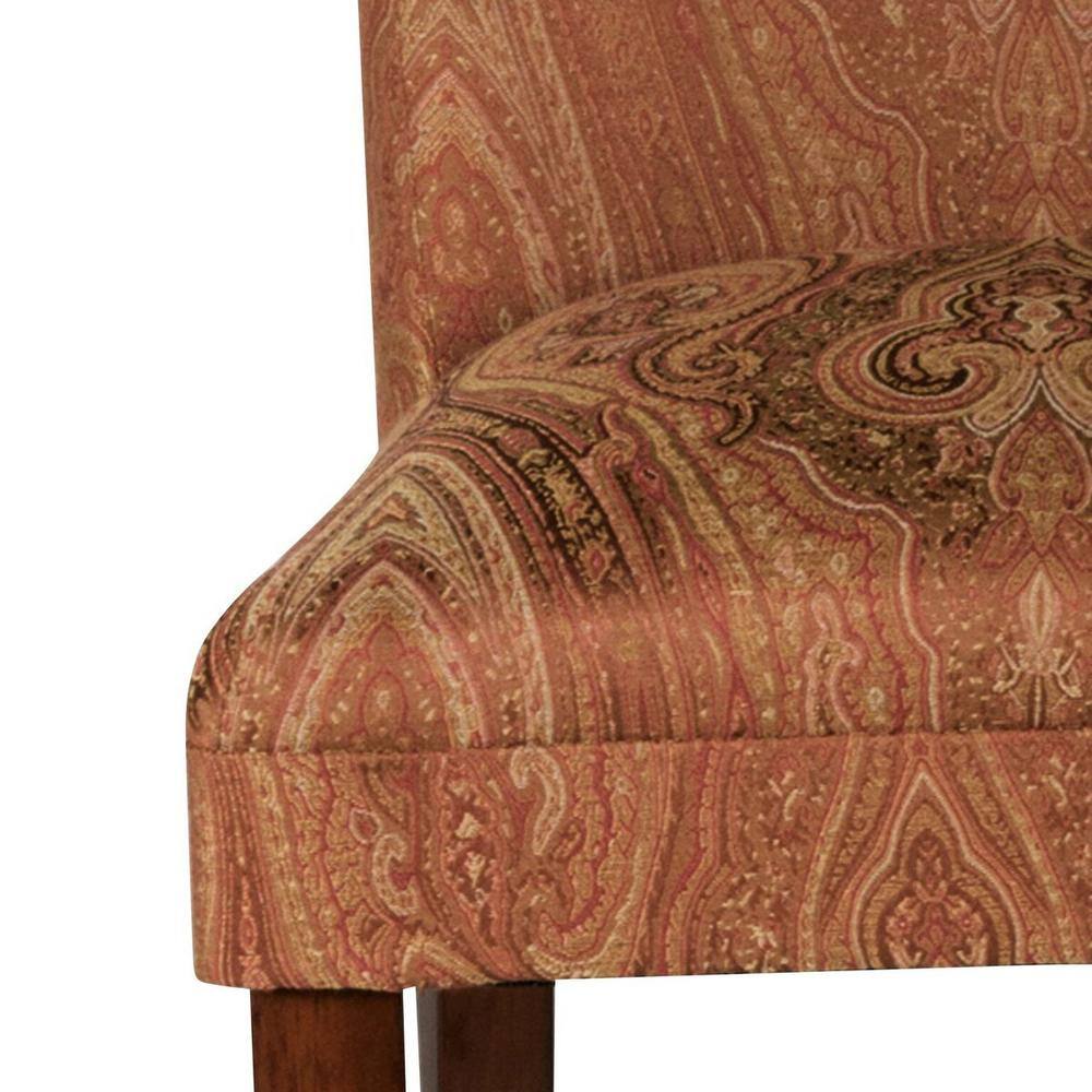 Red and Gold Upholstered Parsons Dining Side Chair with Wood Legs