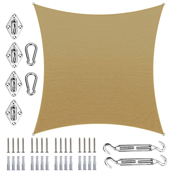 ROYAL SHADE 8 ft. x 14 ft. Rectangle Sun Shade Sail with Hardware Kit-Sand Beige