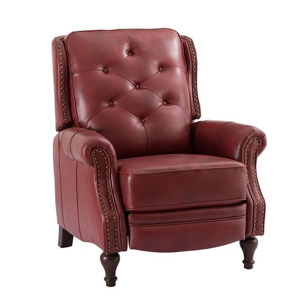 JAYDEN CREATION Melantho Red Genuine Leather Manual Recliner with Solid Wood Legs