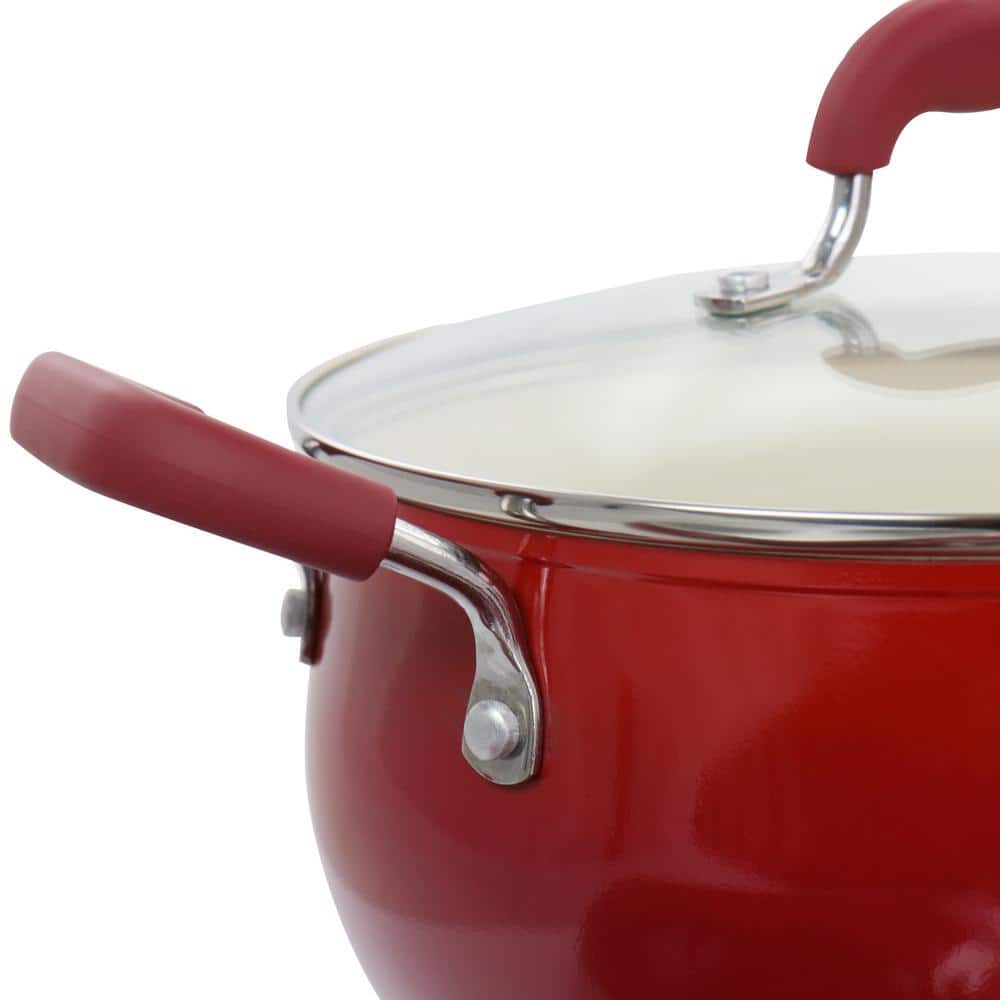 Red Aluminum Non-Stick 8-Piece Cookware Set with Enamel