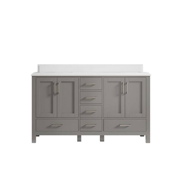 Willow Collections Malibu 60 in. W x 22 in. D x 36 in. H Double Sink Bath Vanity in Gray with Cove Edge White Quartz Top